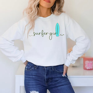SURFER GIRL AND WAVES WOMEN'S BEACH SWEATSHIRT