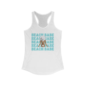 Beach Babe in Bikini with Floppy Sun Hat Women's Racerback Beach Tank Top