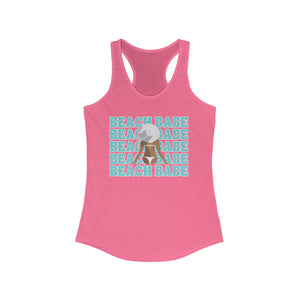 Beach Babe in Bikini with Floppy Sun Hat Women's Racerback Beach Tank Top