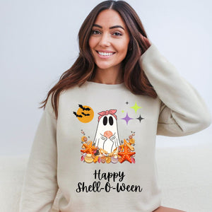 Happy Shell-O-Ween Halloween Women's Beach Sweatshirt for Shell Collectors and Beach Lovers