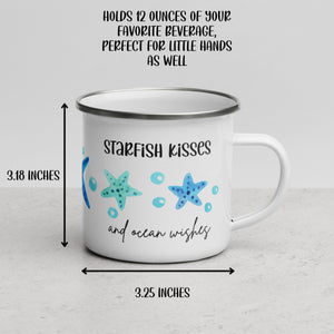 Starfish and Sea Glass Beach Themed White Enamel Mug