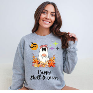 Happy Shell-O-Ween Halloween Women's Beach Sweatshirt for Shell Collectors and Beach Lovers