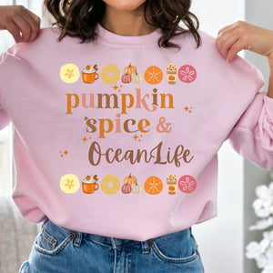 Pumpkin Spice and Ocean Life Women's Beach Sweatshirt