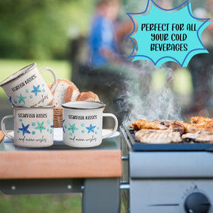 Starfish and Sea Glass Beach Themed White Enamel Mug