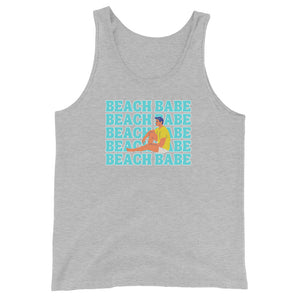 A GUY'S GUY MENS' BEACH TANK TOP ๐ณ๏ธโ๐ "BEACH BABE SITTING ON BEACH"