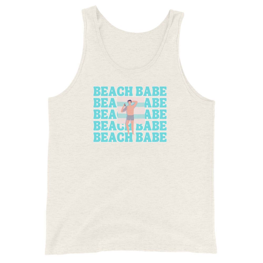 A GUY'S GUY MEN'S BEACH T-SHIRT 🏳️‍🌈 " BEACH BABE TANNING ON TOWEL"