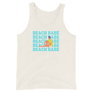 A GUY'S GUY MENS' BEACH TANK TOP 🏳️‍🌈 "BEACH BABE SITTING ON BEACH"
