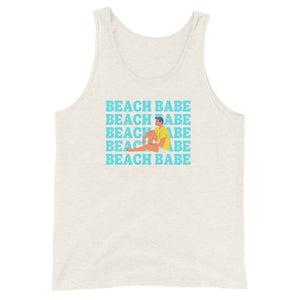 A GUY'S GUY MENS' BEACH TANK TOP ๐ณ๏ธโ๐ "BEACH BABE SITTING ON BEACH"