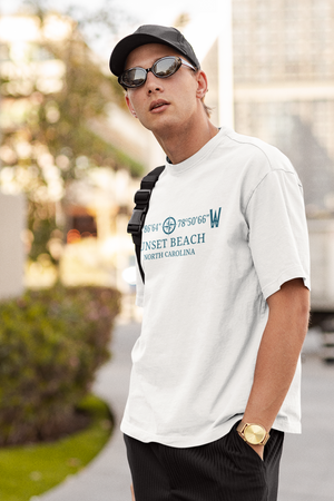 Sunset Beach Longitude and Latitude Beach T-Shirt (With Free Standard Shipping)
