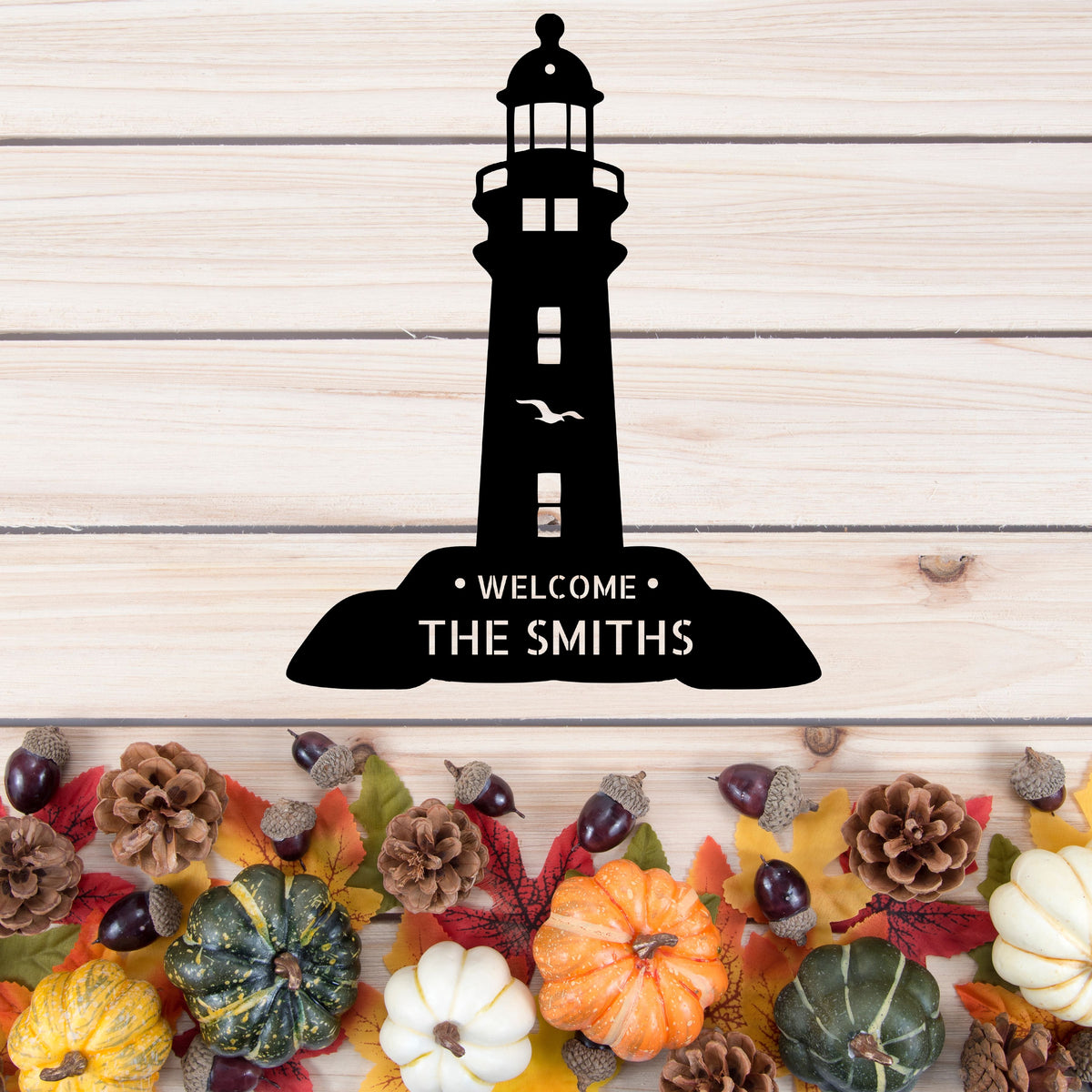 Welcoming Personalized Lighthouse Address Sign -  Metal Beach House Vacation Wall Art