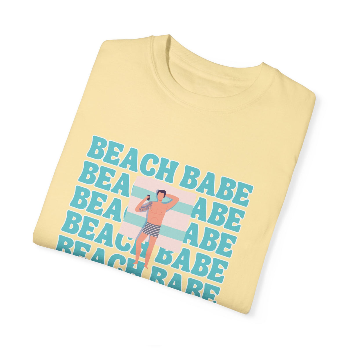 A Guy's Guy Men's Beach T-Shirt 🏳️‍🌈 "  Beach Babe Tanning on Towel"