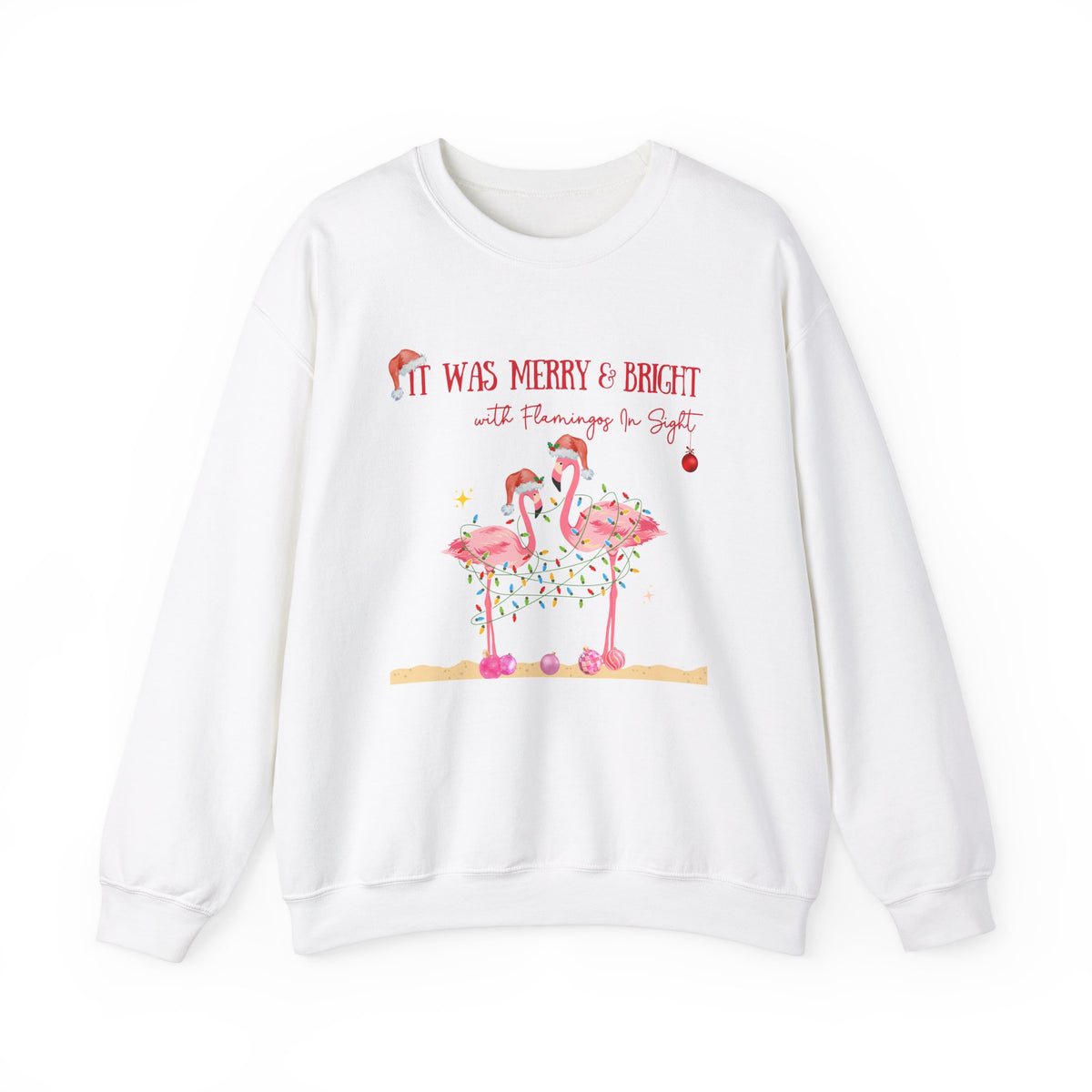 Christmas Flamingo Women's Beach Sweatshirt, Flamingo Lover Shirt, Pink Flamingo Christmas Shirt
