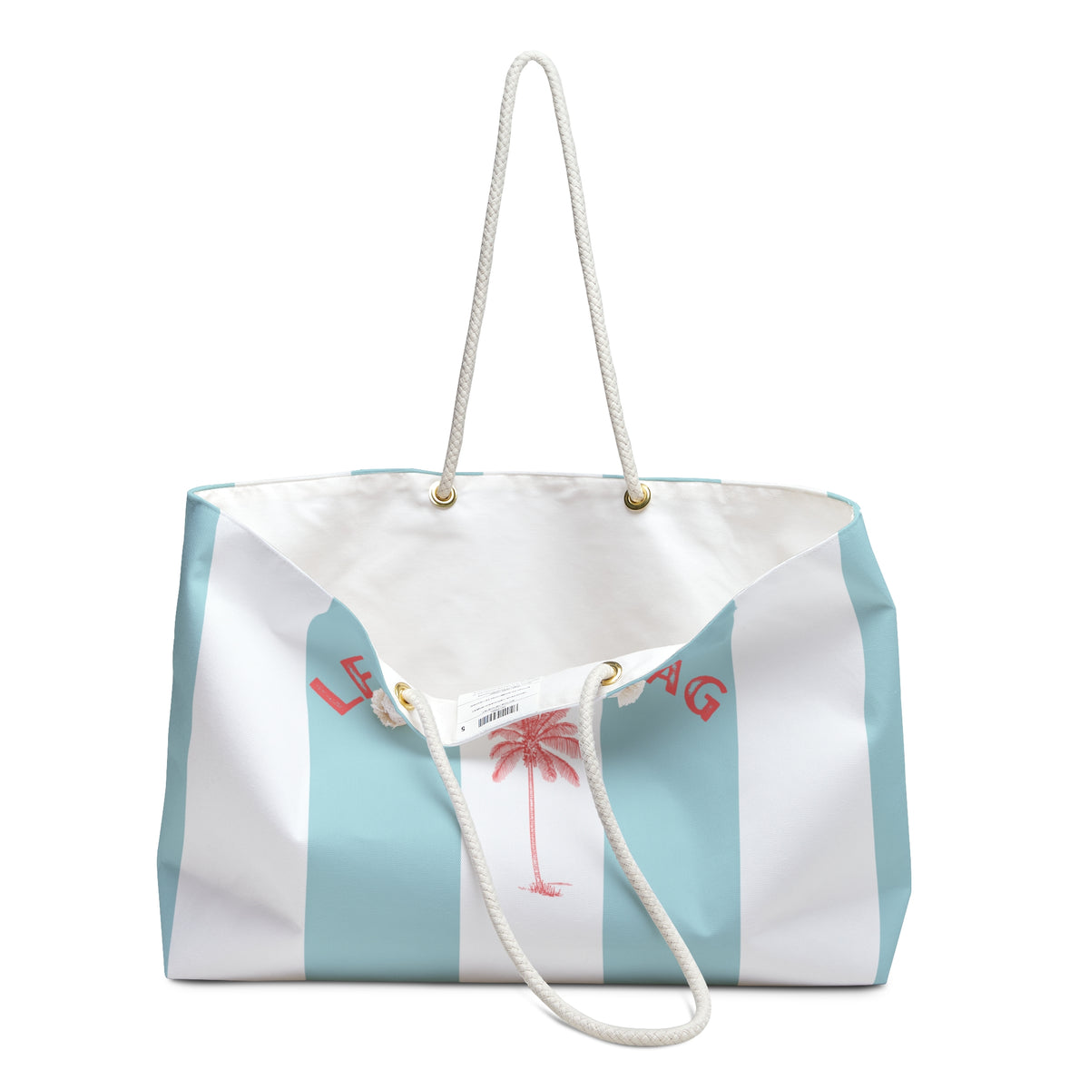 LE BEACH BAG WEEKENDER BAG - STRIPED BEACH BAG WITH PALM TREE DESIGN AND HIDDEN MESSAGE