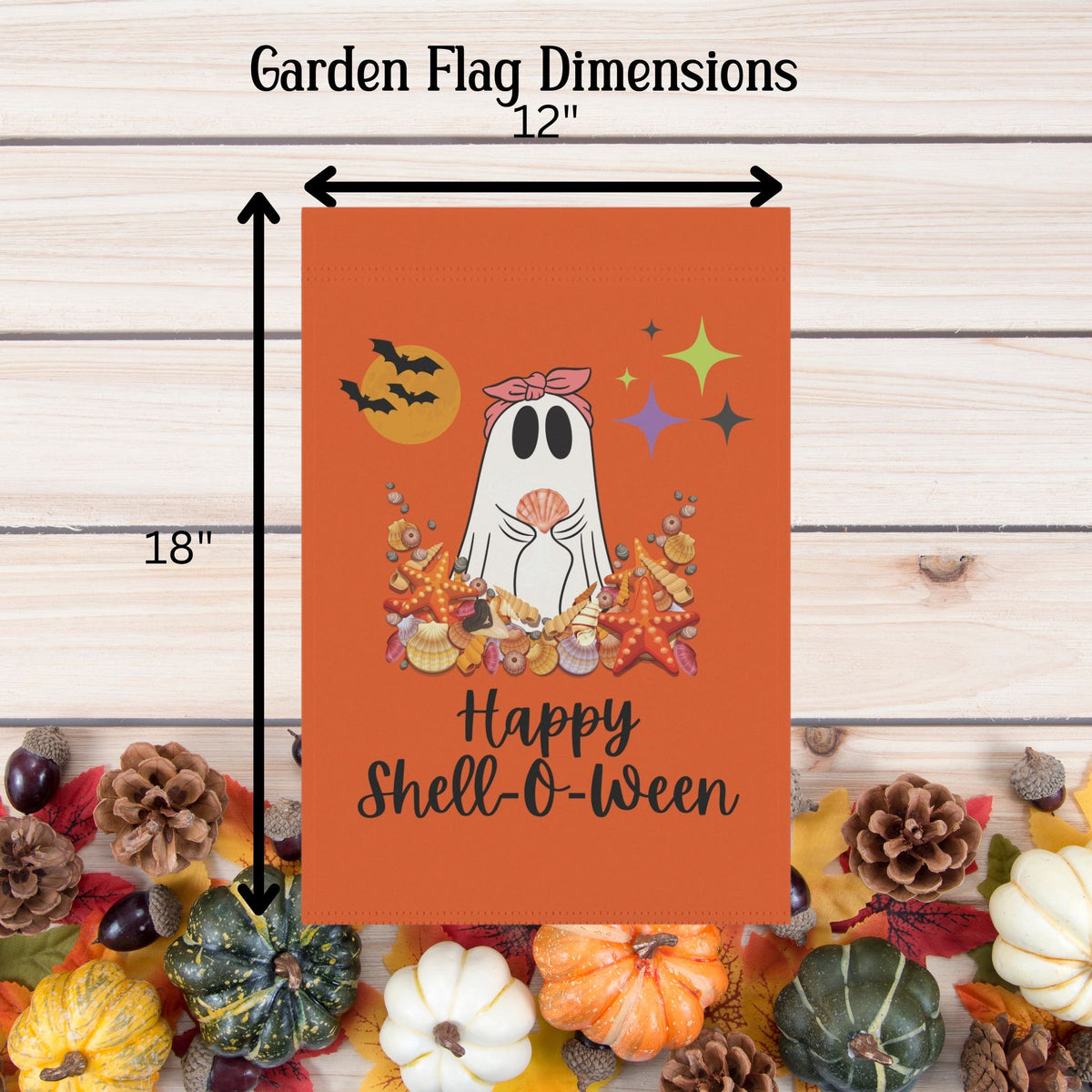 Happy Shell-O-Ween Halloween Garden Flag & House Banner Decoration for Shell Collectors and Beach Lovers
