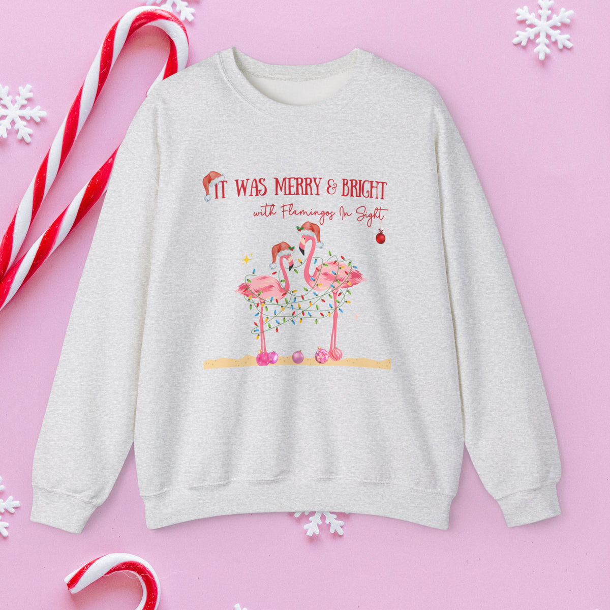 Christmas Flamingo Women's Beach Sweatshirt, Flamingo Lover Shirt, Pink Flamingo Christmas Shirt