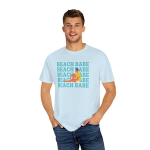A Guy's Guy Mens' Beach T-Shirt 🏳️‍🌈 "Beach Babe Sitting on Beach"