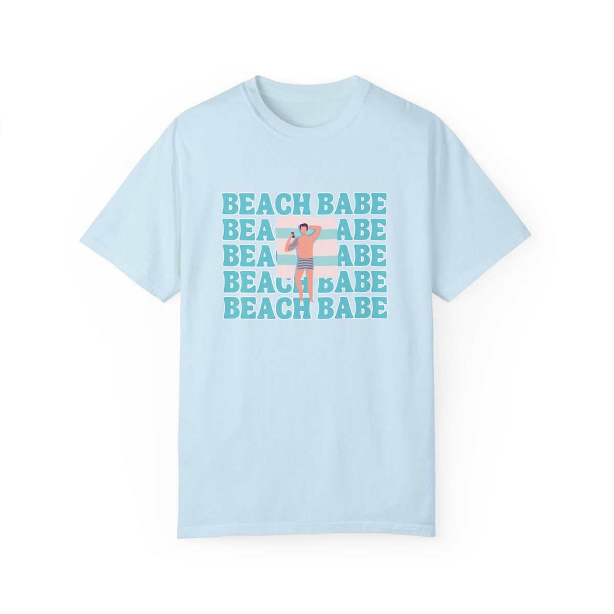 A Guy's Guy Men's Beach T-Shirt 🏳️‍🌈 "  Beach Babe Tanning on Towel"