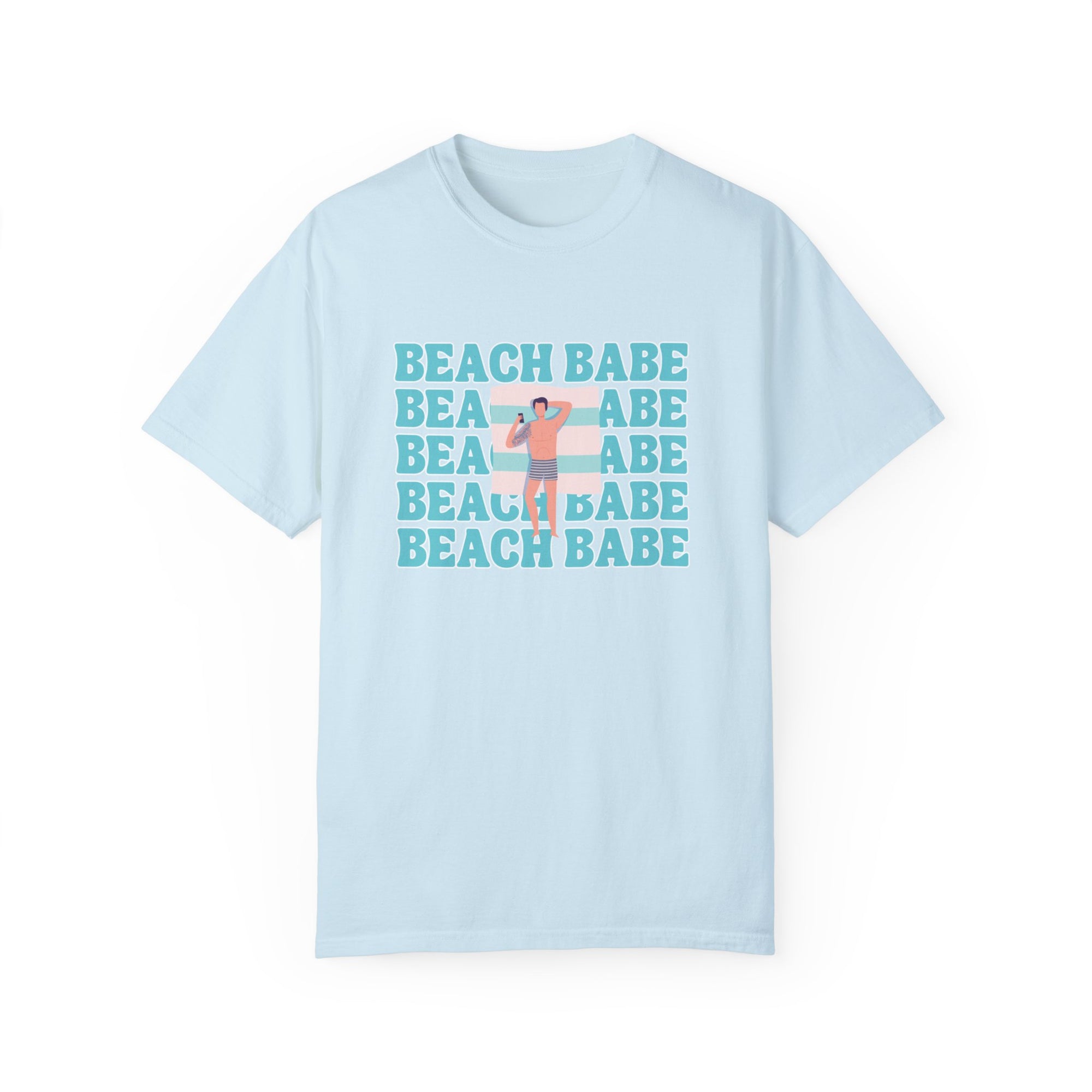 A Guy's Guy Men's Beach T-Shirt 🏳️‍🌈 "  Beach Babe Tanning on Towel"