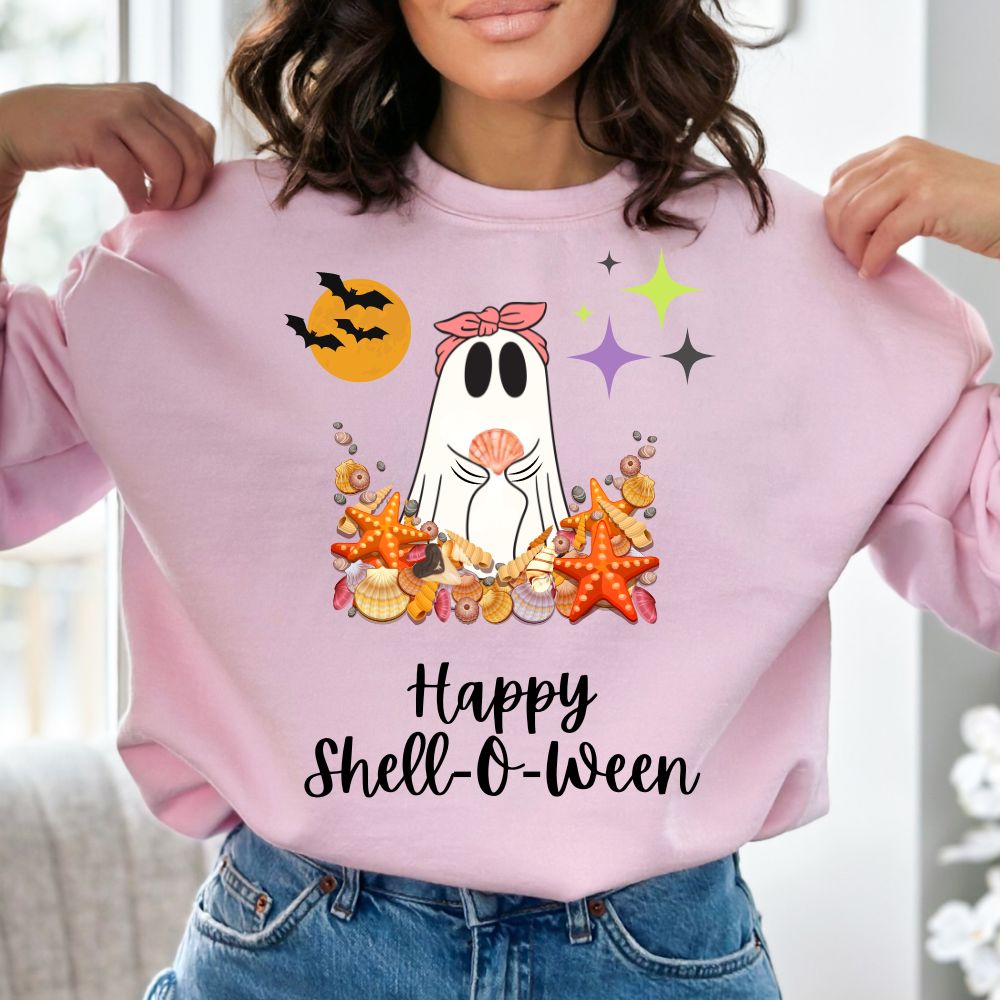 Happy Shell-O-Ween Halloween Women's Beach Sweatshirt  for Shell Collectors and Beach Lovers