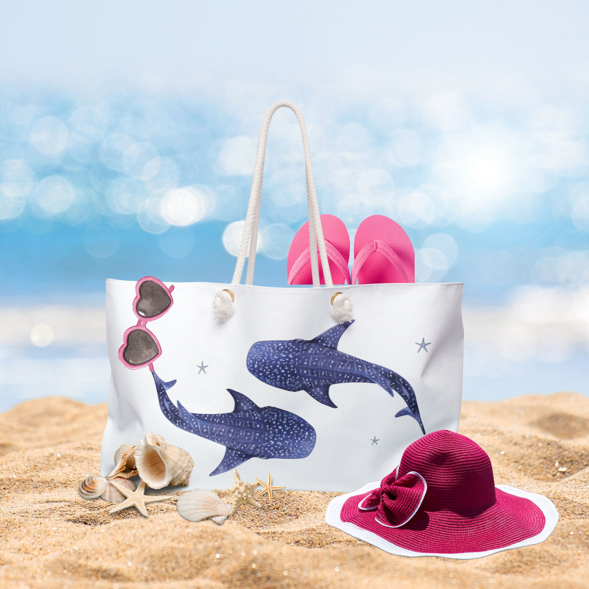 Whale Shark Beach Bag, Girls Trip Weekender Bag, Shark Tote Bag, Upscale Beach Bag