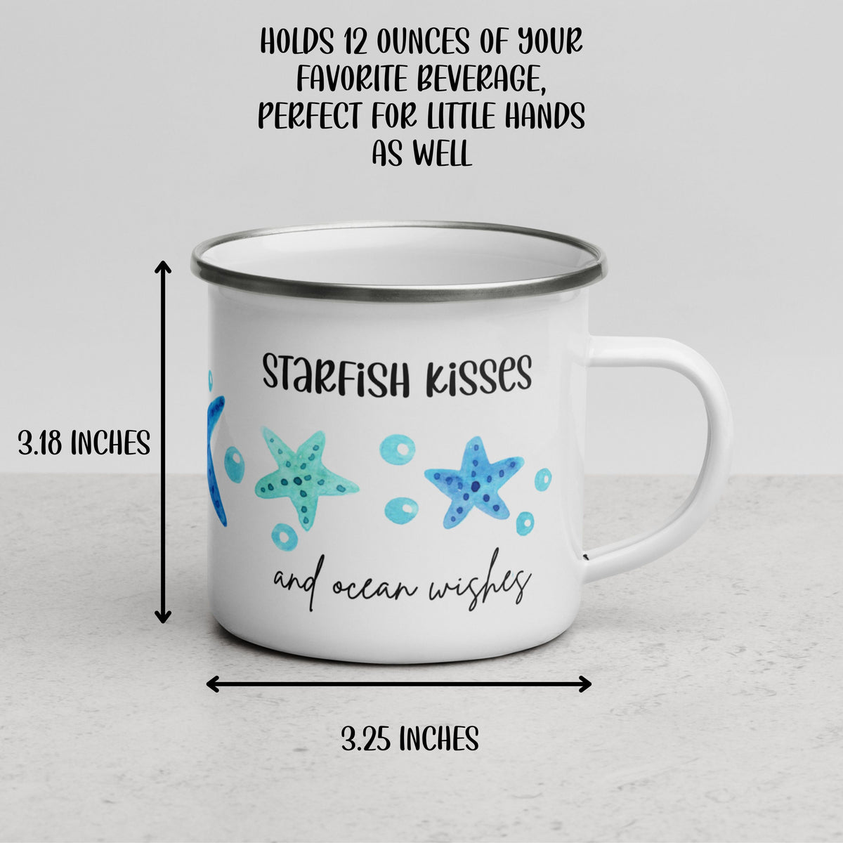 Starfish and Sea Glass Beach Themed White Enamel Mug
