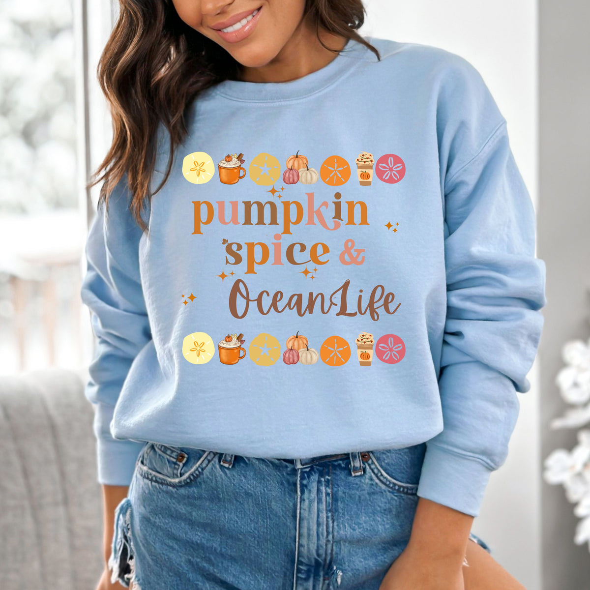 Pumpkin Spice and Ocean Life Women's Beach Sweatshirt