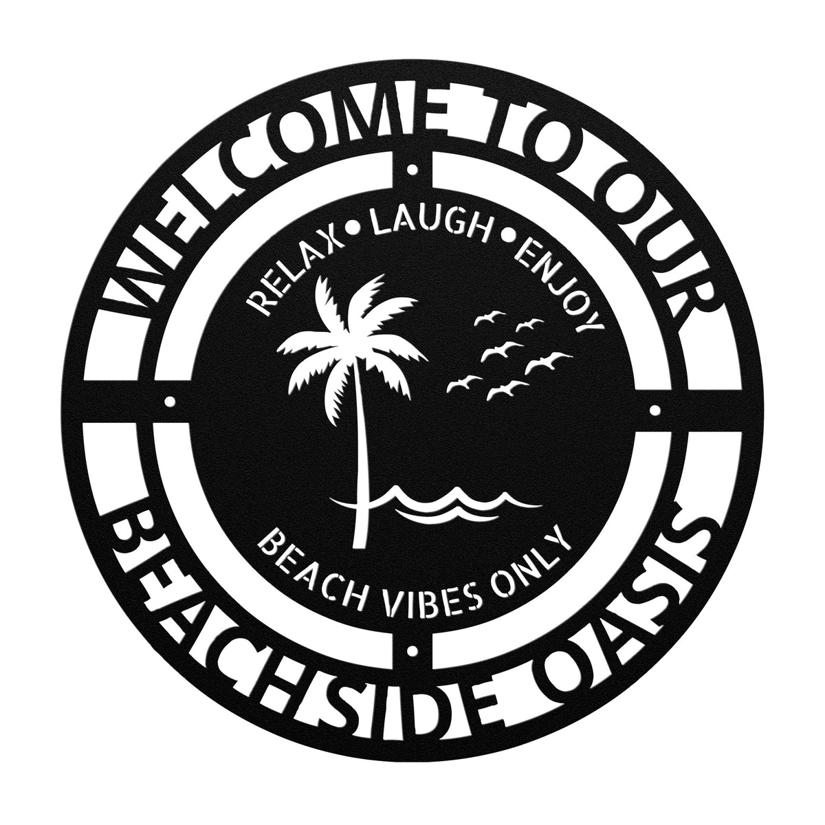 Beachfront Oasis Personalized Welcome Sign - Metal Beach House  Vacation Wall Art