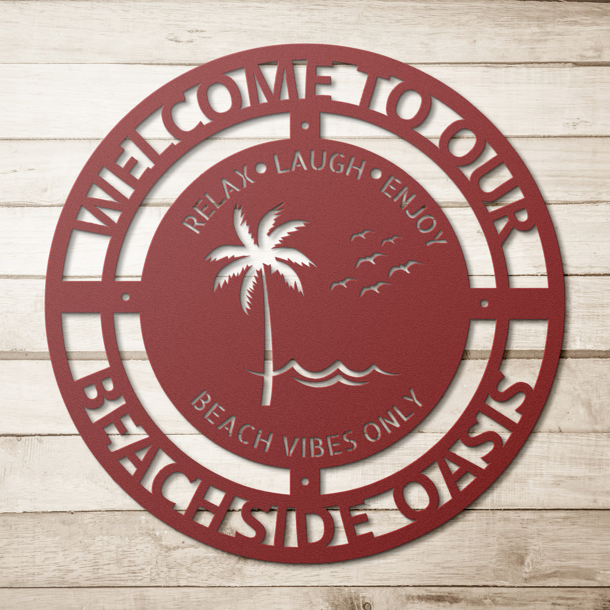 Beachfront Oasis Personalized Welcome Sign - Metal Beach House  Vacation Wall Art