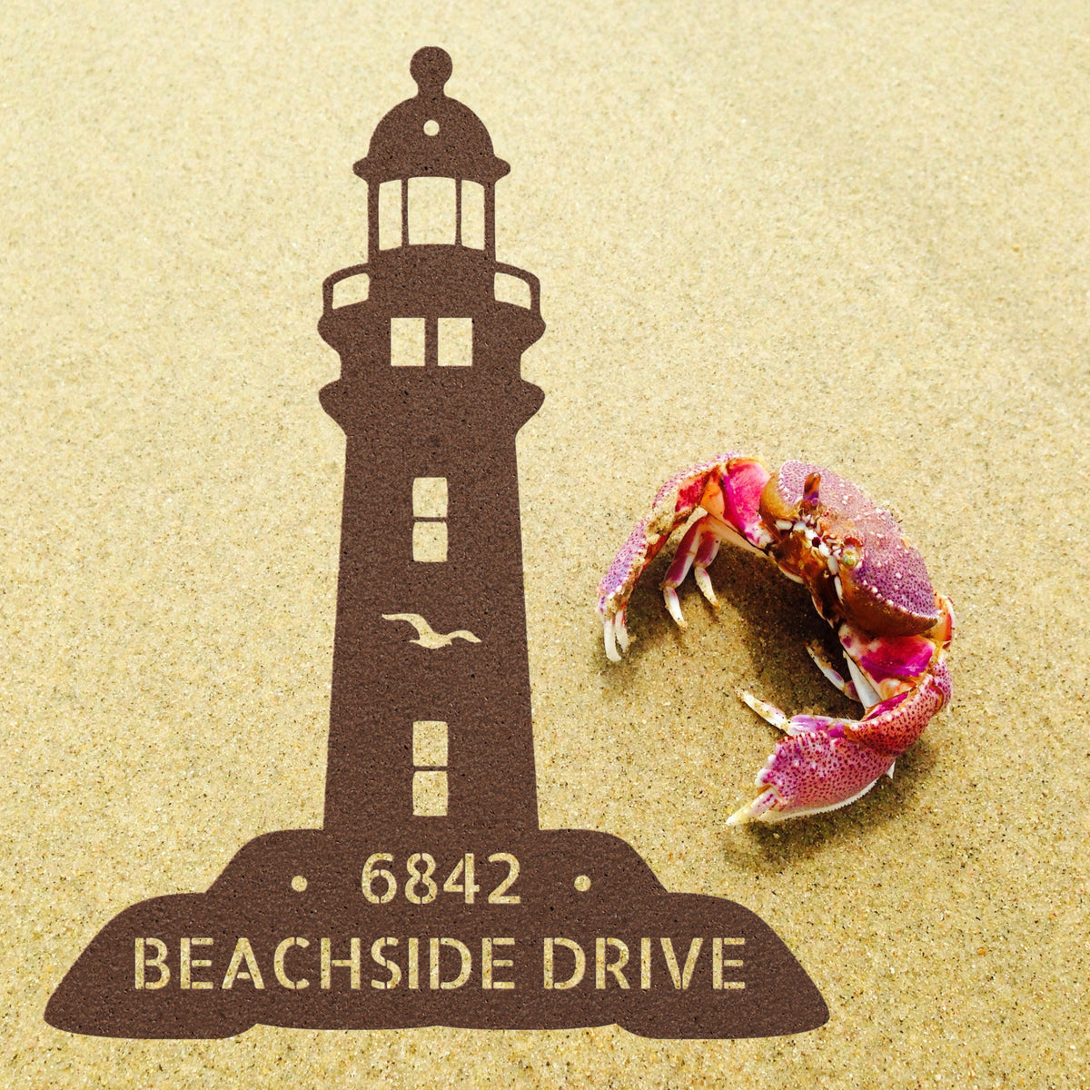 Welcoming Personalized Lighthouse Address Sign -  Metal Beach House Vacation Wall Art