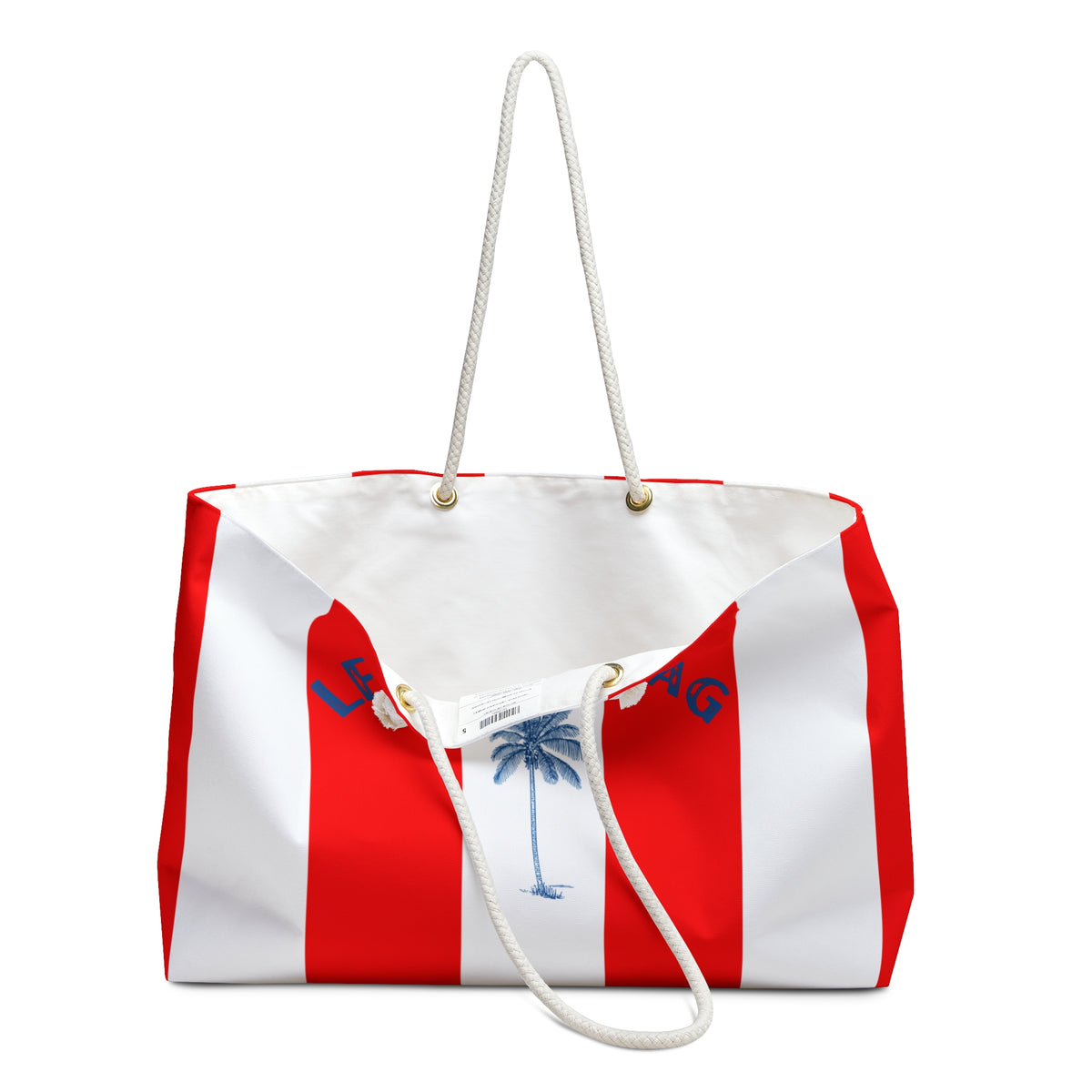 LE BEACH BAG WEEKENDER BAG - STRIPED BEACH BAG WITH PALM TREE DESIGN AND HIDDEN MESSAGE