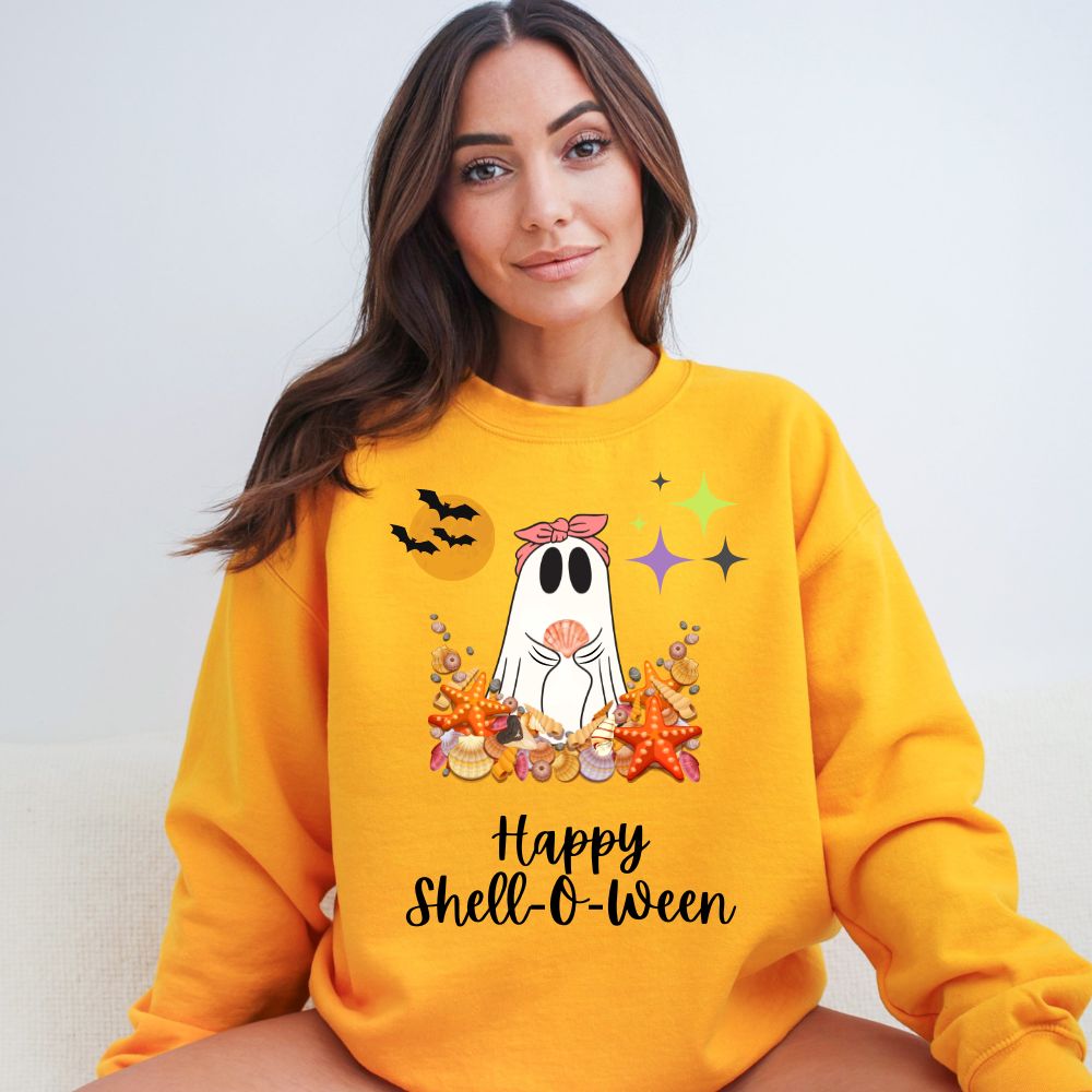Happy Shell-O-Ween Halloween Women's Beach Sweatshirt  for Shell Collectors and Beach Lovers