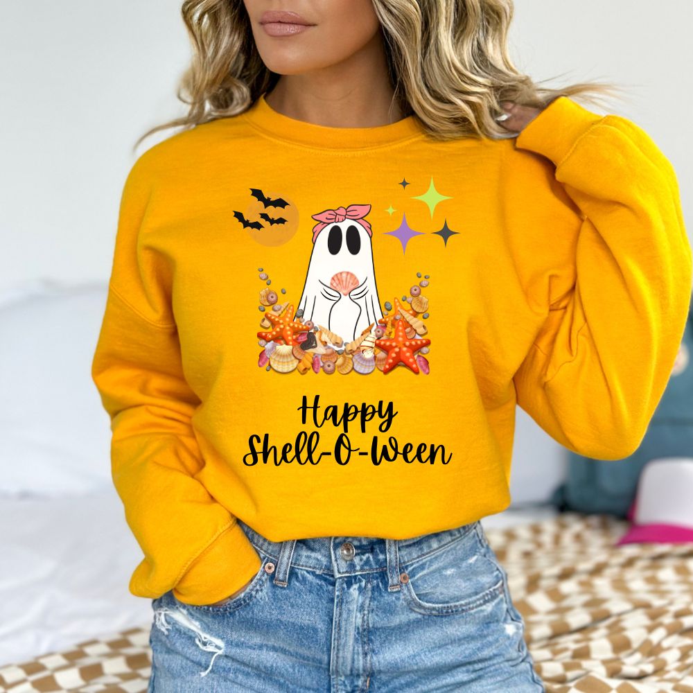 Happy Shell-O-Ween Halloween Women's Beach Sweatshirt  for Shell Collectors and Beach Lovers