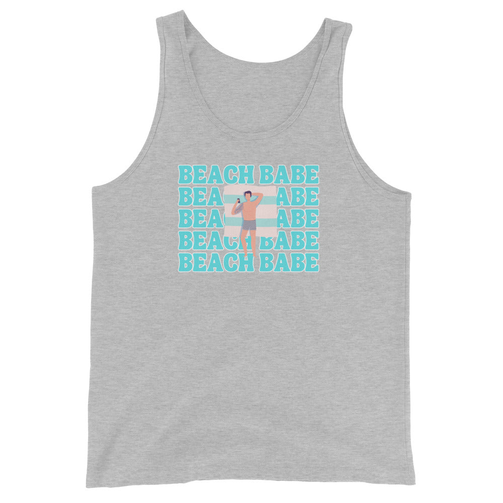 A GUY'S GUY MEN'S BEACH T-SHIRT 🏳️‍🌈 " BEACH BABE TANNING ON TOWEL"