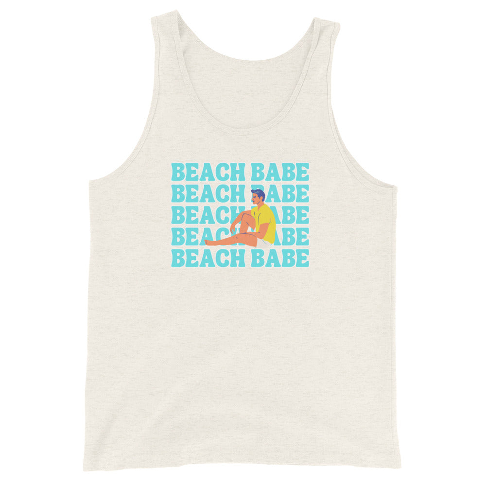 A GUY'S GUY MENS' BEACH TANK TOP 🏳️‍🌈 "BEACH BABE SITTING ON BEACH"