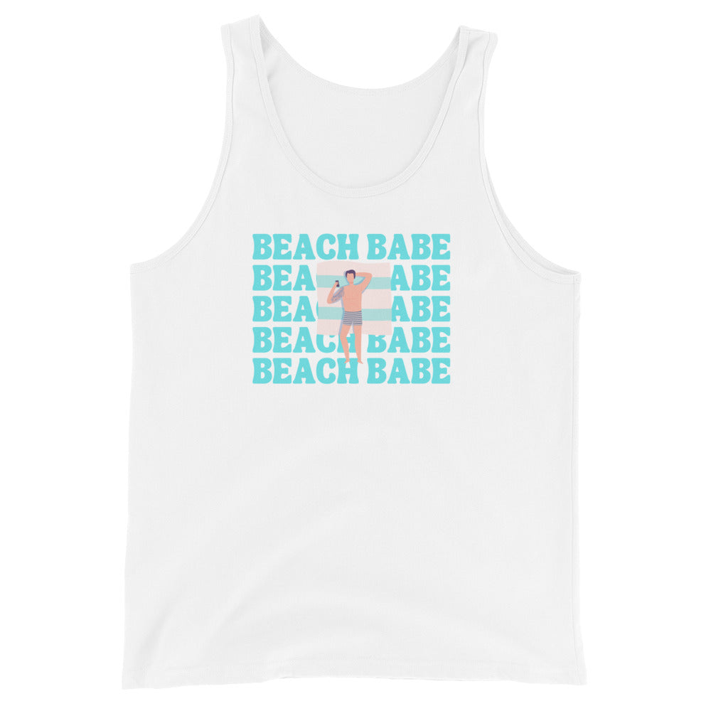 A GUY'S GUY MEN'S BEACH T-SHIRT 🏳️‍🌈 " BEACH BABE TANNING ON TOWEL"