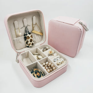 Personalized Hearts and Ribbon Pink Jewelry Box for Rings, Earrings and More