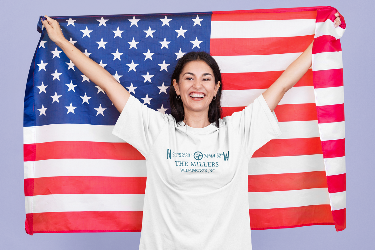 Custom Longitude and Latitude Beach T-Shirt (With Free Standard Shipping)