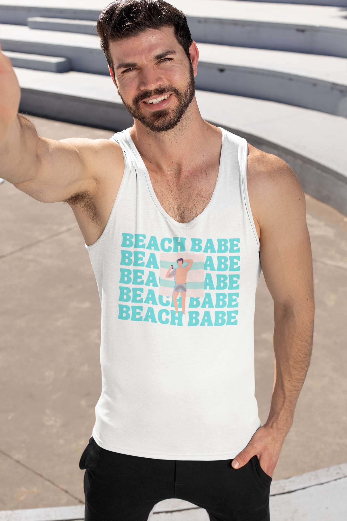 A GUY'S GUY MEN'S BEACH T-SHIRT 🏳️‍🌈 " BEACH BABE TANNING ON TOWEL"