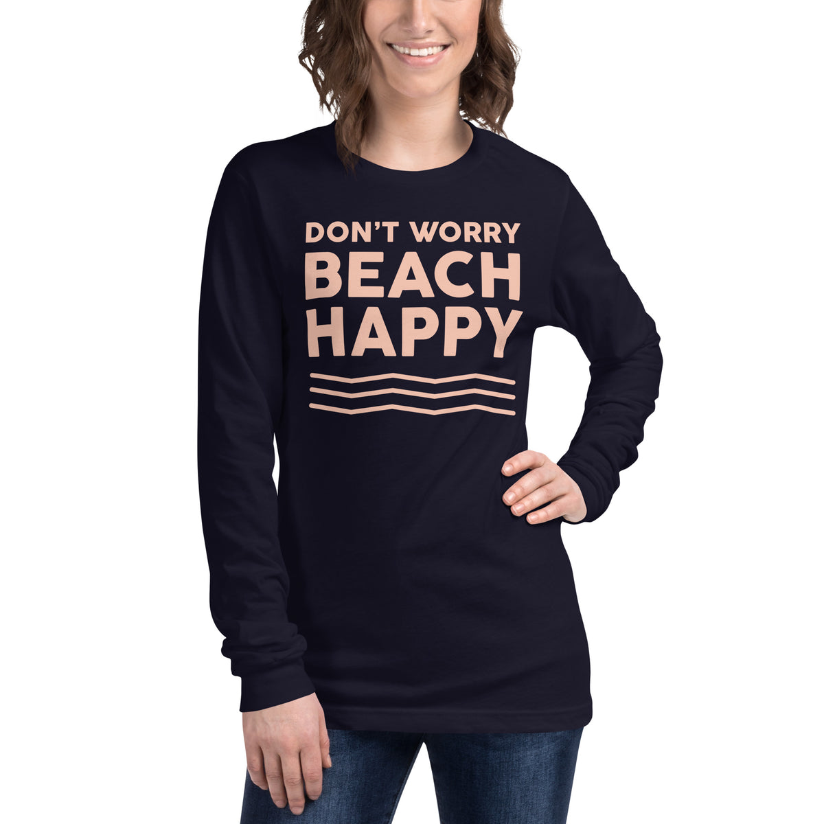 Don't Worry Beach Happy Women's Long Sleeve Beach Shirt