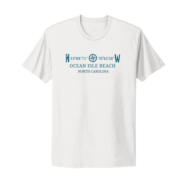 Ocean Isle Beach Longitude and Latitude Beach T-Shirt (With Free