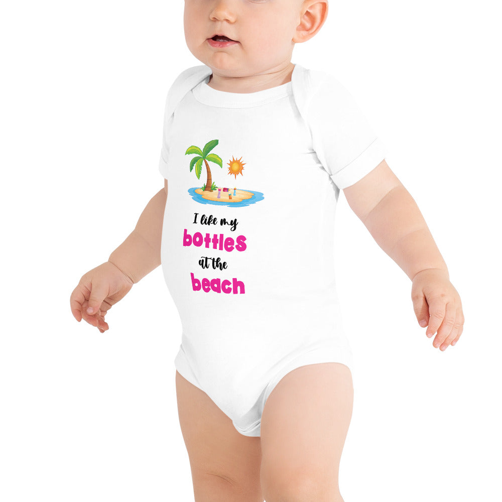 I Like My Bottles At The Beach Baby Girls' Onesie - Super Beachy