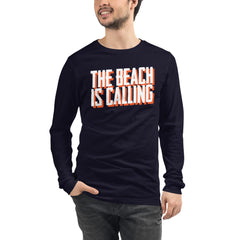 The Beach Is Calling Men's Long Sleeve Beach Shirt