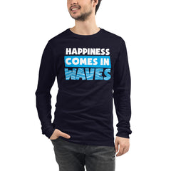 Happiness Comes in Waves Men's Long Sleeve Beach Shirt
